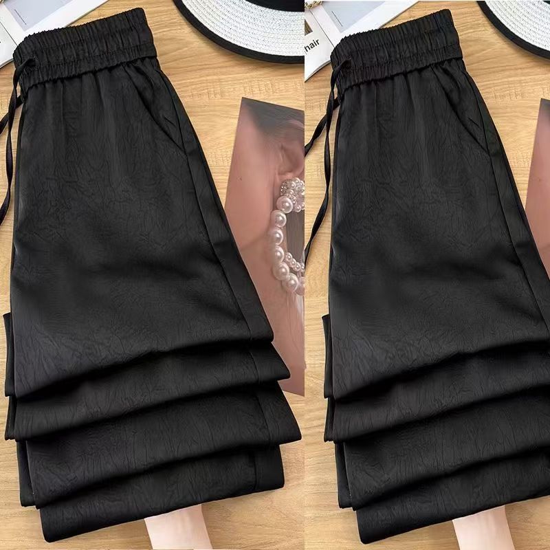 High-waisted pants for women in summer thin high-waist drooping new Chinese satin ice silk wide-leg pants sun protection straight-leg cool pants