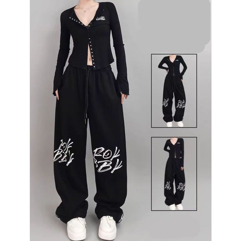 Cross-border Amazon AliExpress high waist drawstring loose European and American spicy girl style jazz dance hip hop sport pants women 