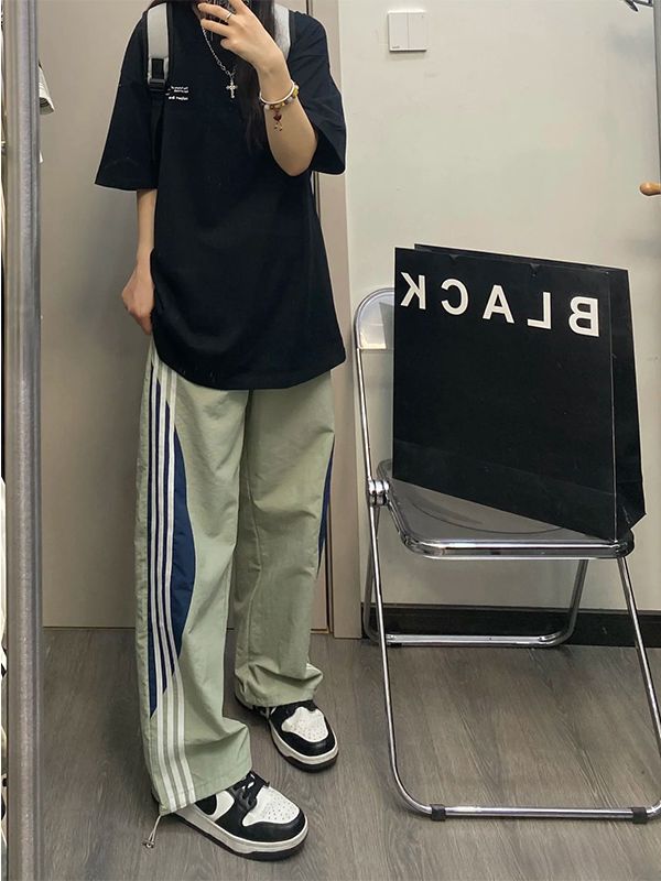 Women's Summer New Three-Striped Splicing Contrast Color Quick-Dry Long Pants for Sports and Leisure