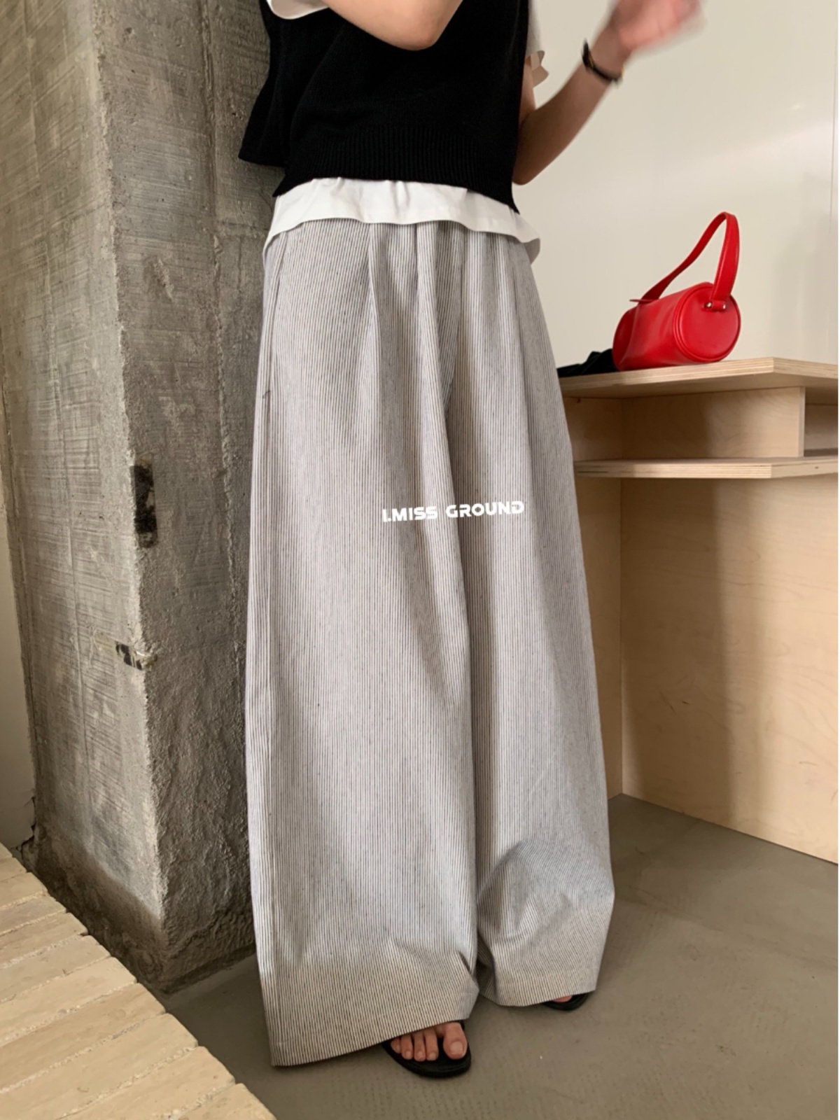 i miss vertical striped wide-leg casual pants for women 2025 spring new elastic waist loose lazy walking pants