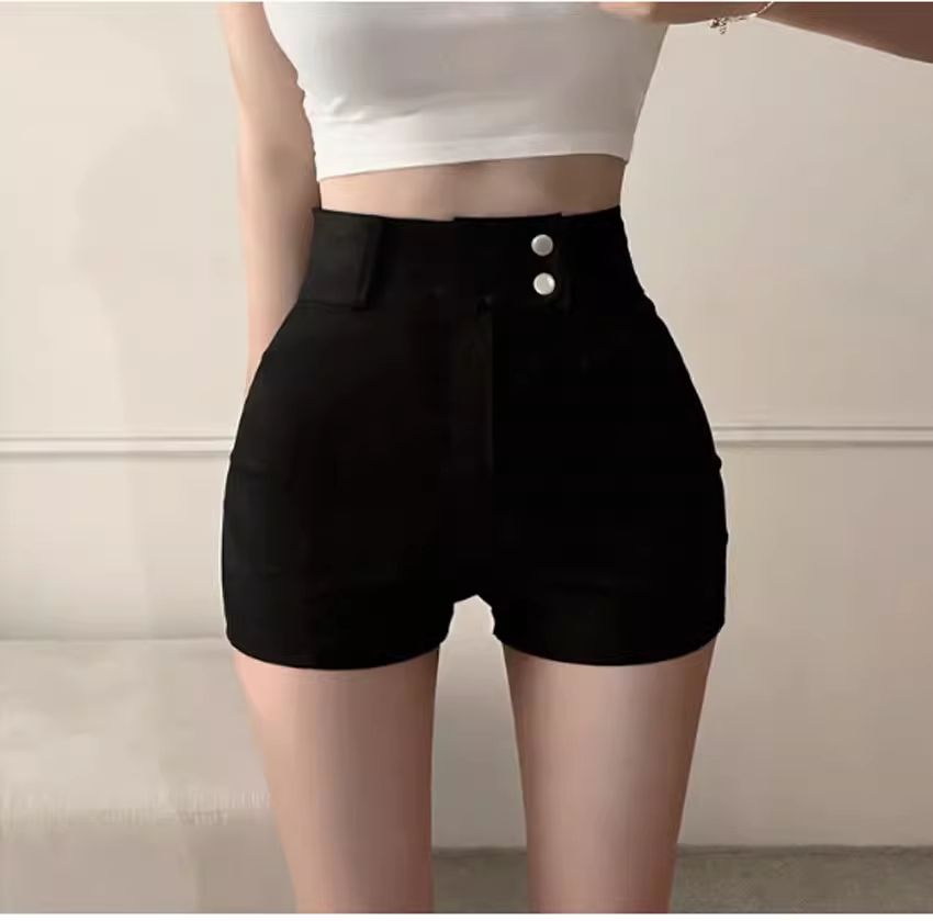 High-waisted hot girl shorts for women in summer 2025 new Korean style elastic slim fit versatile hip-covered three-point extra hot pants