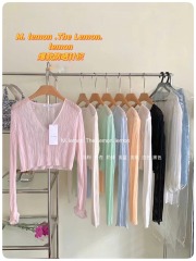 Blue ice silk short sunscreen knitted cardigan for women 2025 summer v air-conditioning shirt thin shawl shirt outer wear