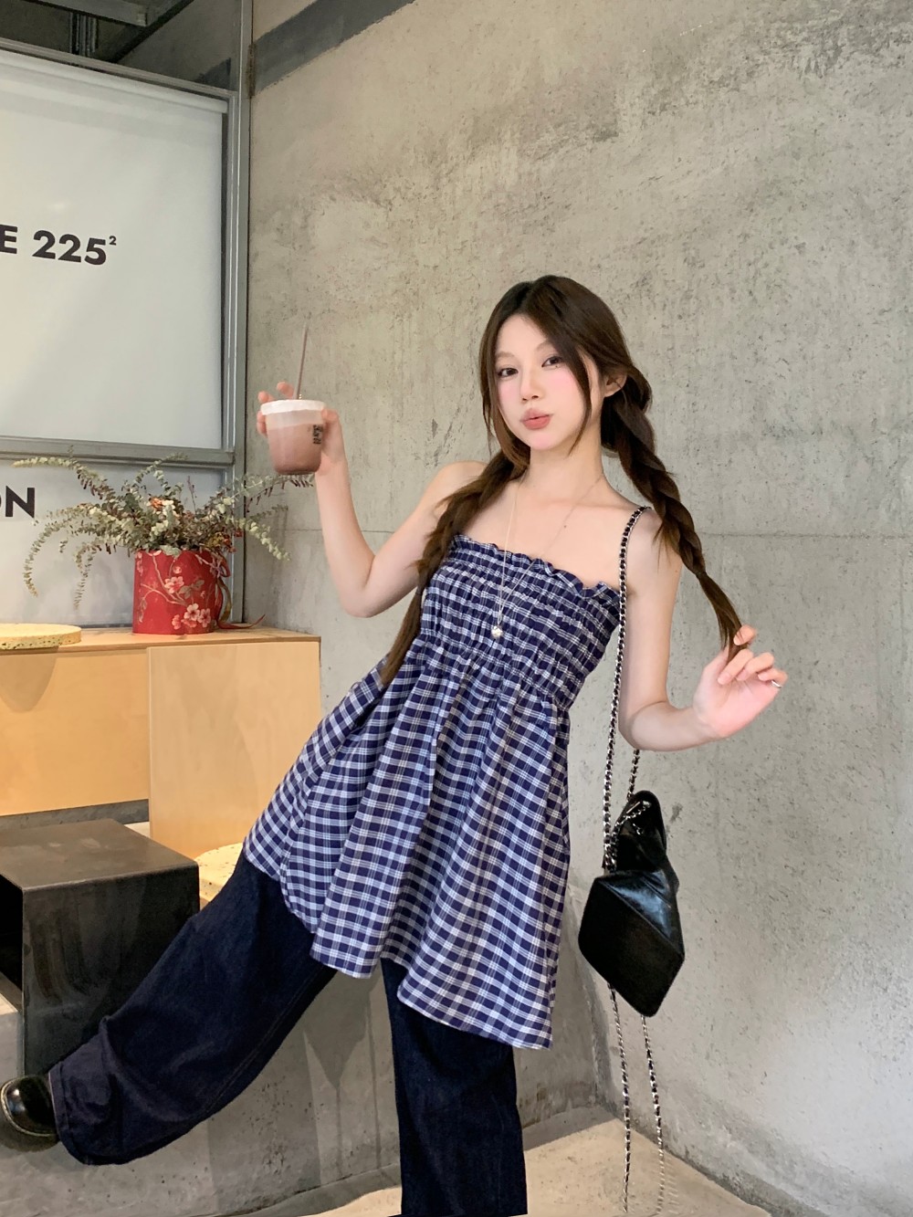 Real photo of plaid two-wear skirt women's dress short skirt 2025 spring and summer new skirt + short round neck T-shirt