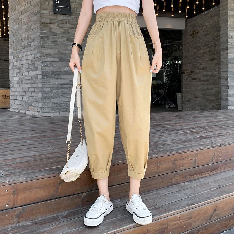 New summer style bloomer pants for women loose and versatile slim casual pants nine-point tied feet radish harem pants thin