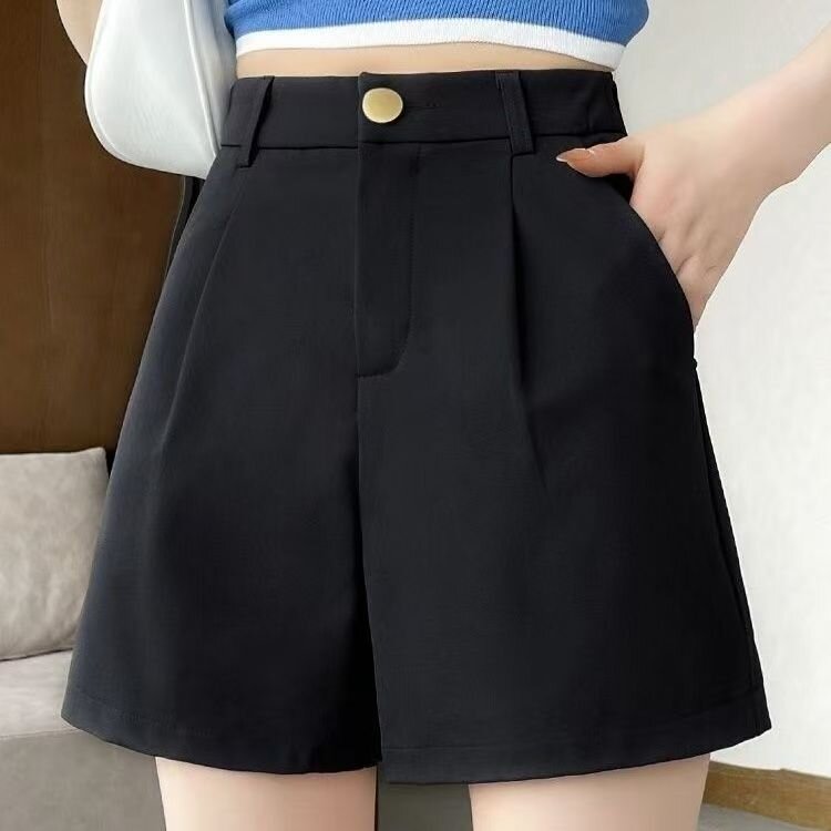 西裝短褲女夏季薄款2025新款休閒中褲高腰顯瘦闊腿寬鬆a字五分褲