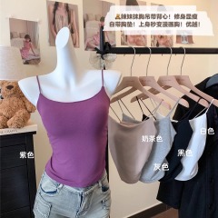 Chocolate girl hot girl style purple chest pad suspender vest women's spring short stretch tight sexy top