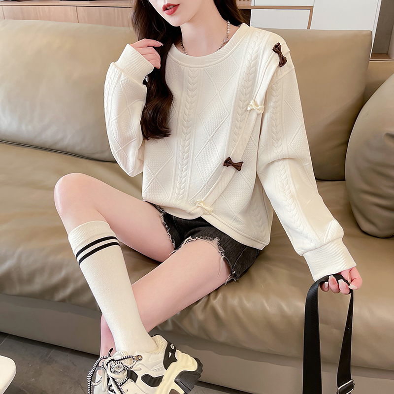 First real-time jacquard 100 polyester autumn and winter new jacquard versatile round neck loose sweatshirt for women