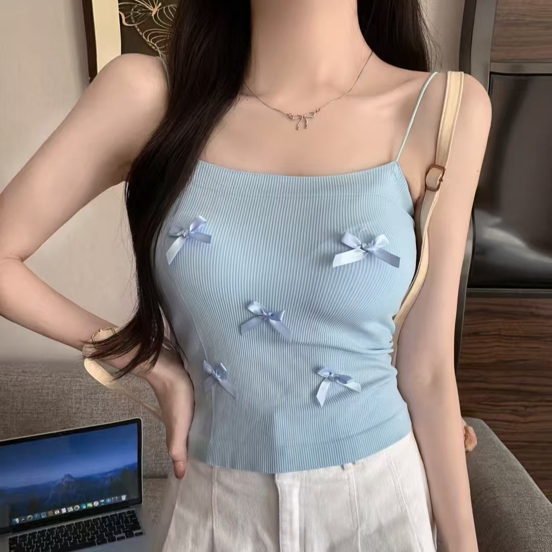 Sexy little suspender vest with three-dimensional bow tie female hottie slim fit outer top with chest pad