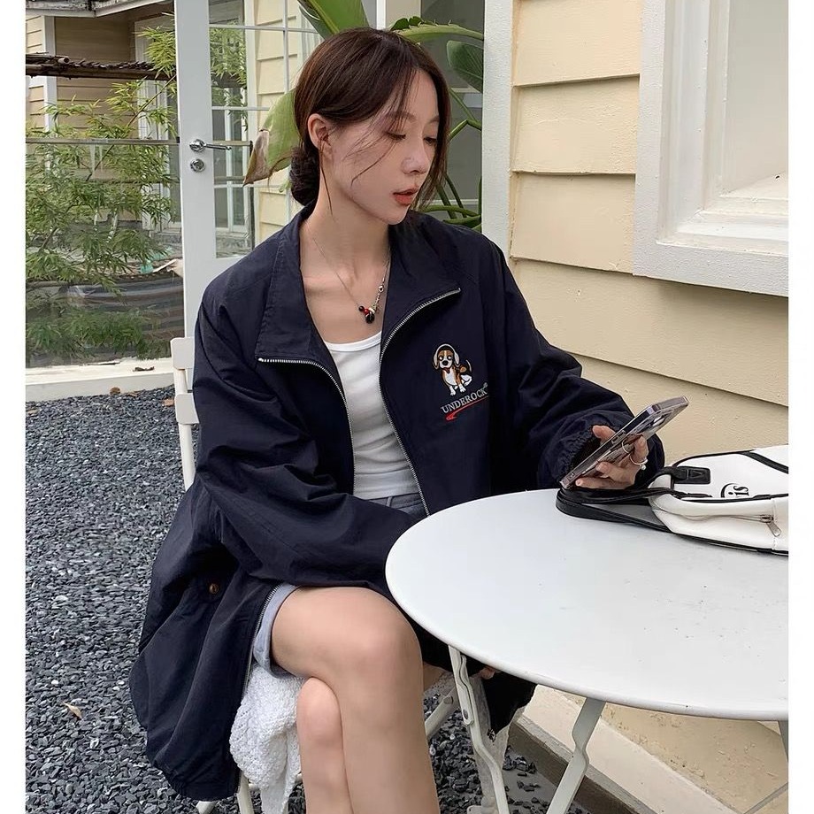 韓國慵懶風狗狗棒球服外套女韓系春季夾克上衣立領工裝開衫