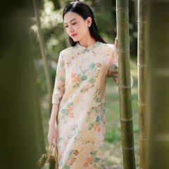 Mid-length retro high-end dress for women new slim Chinese style improved mid-length skirt summer art