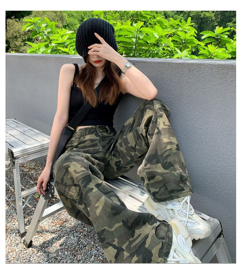 工裝褲牛仔褲子女直筒闊腿休閒長褲ins潮美式高街hiphop嘻哈迷彩