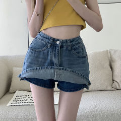 夏季辣妹復古高腰寬鬆顯瘦牛仔半身裙女裙褲小個子直筒短裙子女