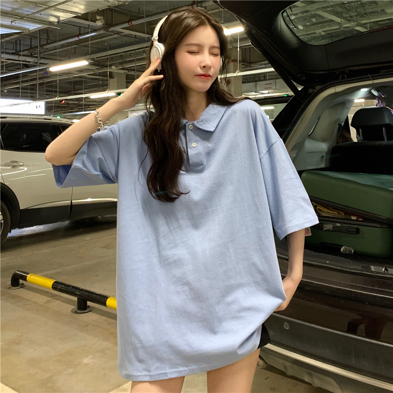 Shot 6535 Cotton Polo Collar Solid Color Women's Short-Sleeve T-Shirt
