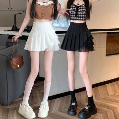 Pleated skirt spliced ​​mesh women's A-line Korean style college style high waist slim A-line skirt small short skirt trendy