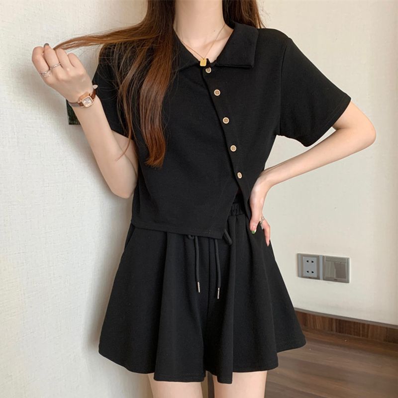 Design-sensual fashionable and unique top suit for women in summer, large size fat mm, slimming short skirt and pants two-piece set