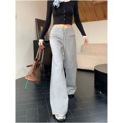 春夏季抽繩垂感寬鬆空氣層運動褲設計感直筒顯瘦休閒闊腿長褲子女