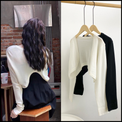 法式外穿針織小坎肩純色吊帶裙外搭罩衣春秋高級感半截小開衫女潮