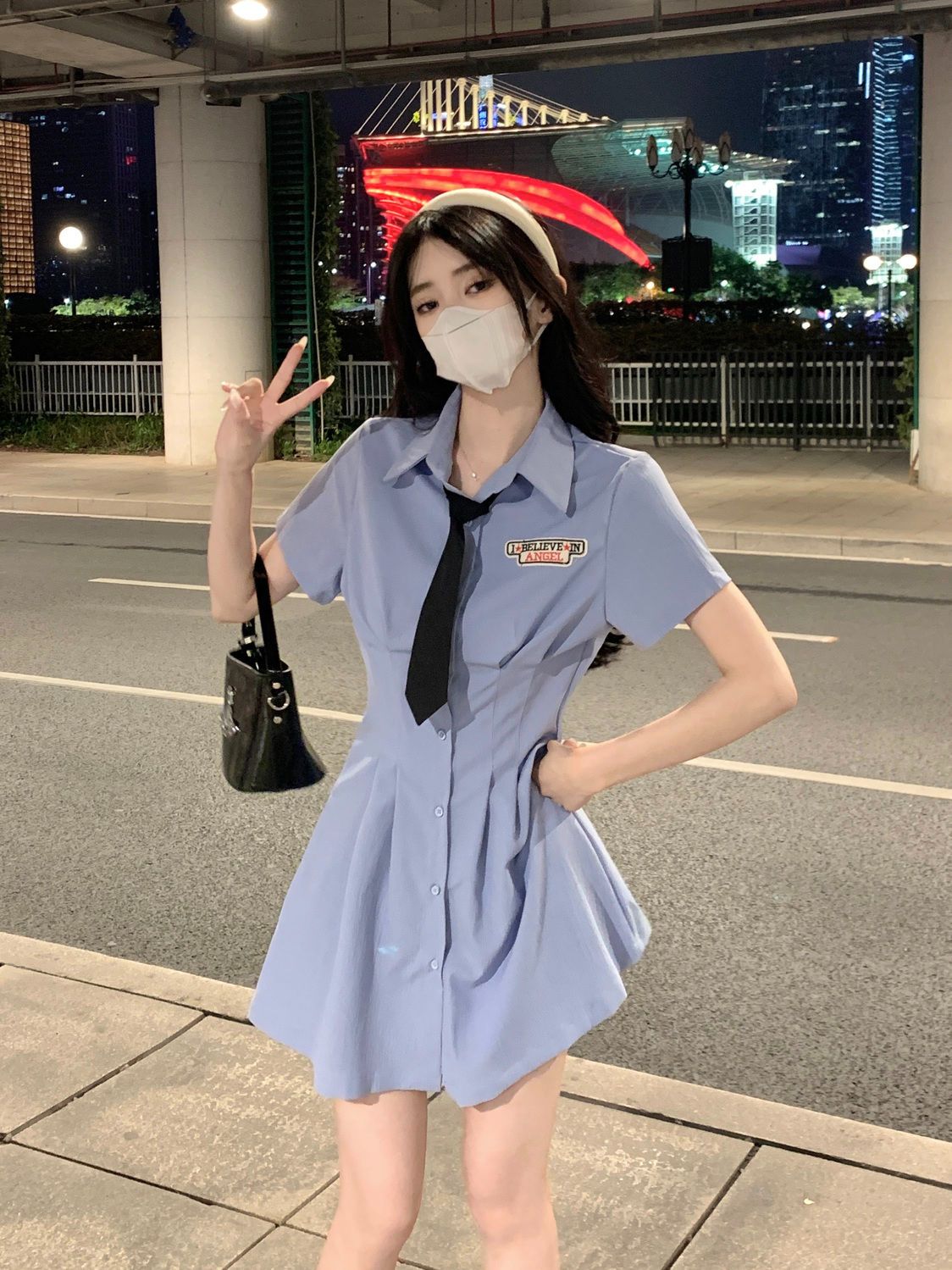氣質polo學院風連衣裙女夏季微胖辣妹裙子胖mm遮肚顯瘦襯衫裙