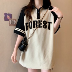 Embroidered pure cotton 210g combed tight back bag collar 240 catties large size POLO collar T-shirt for women