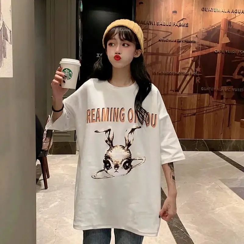 韓國外貿韓版新款夏季短袖T恤女韓版寬鬆慵懶原宿上衣chic港