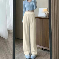 原版新款韓國外貿韓版闊腿褲女薄款高腰垂感寬鬆直筒休閒拖地褲