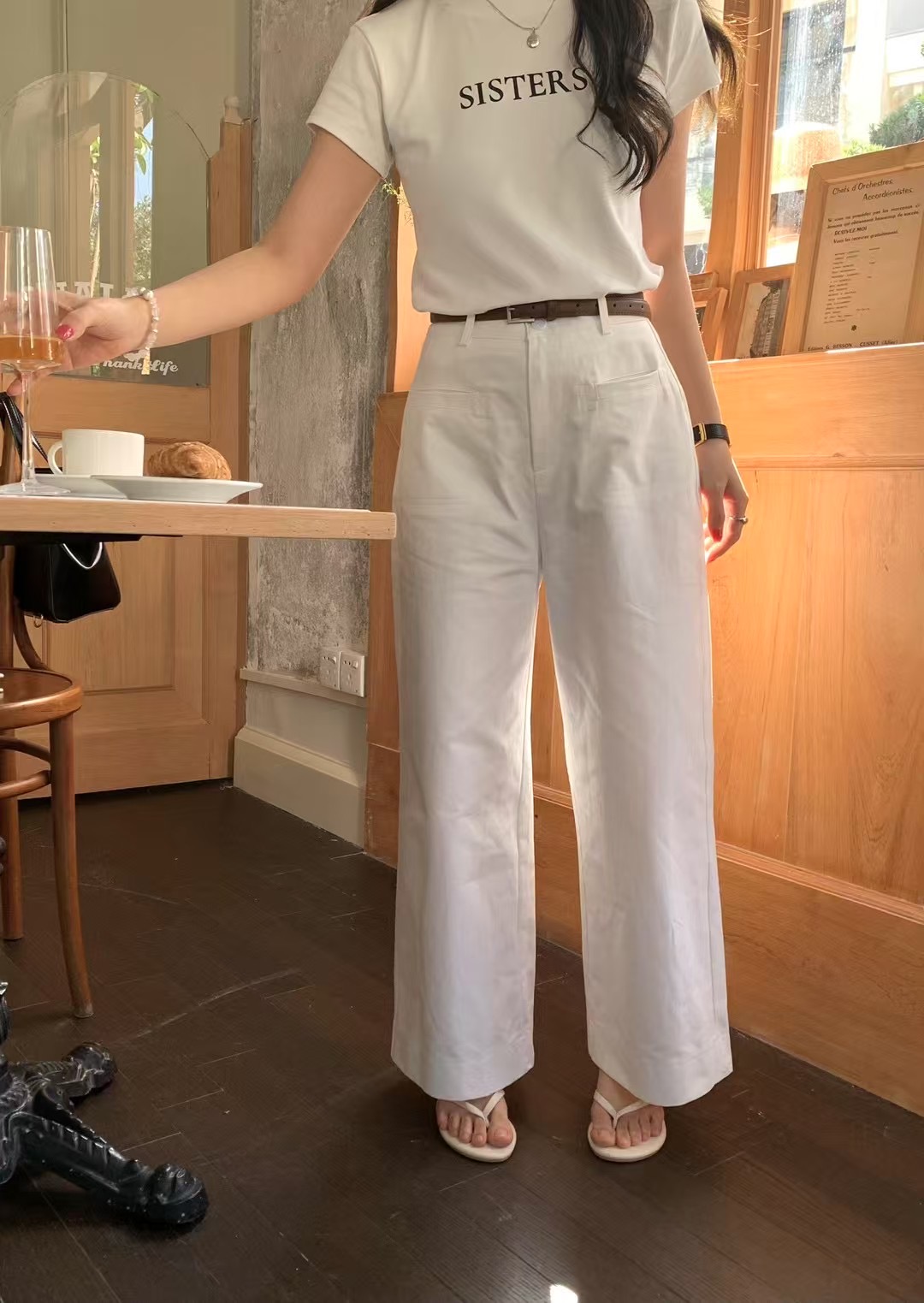 實拍～春季新款高腰配腰帶顯瘦百搭直筒闊腿休閒褲子女