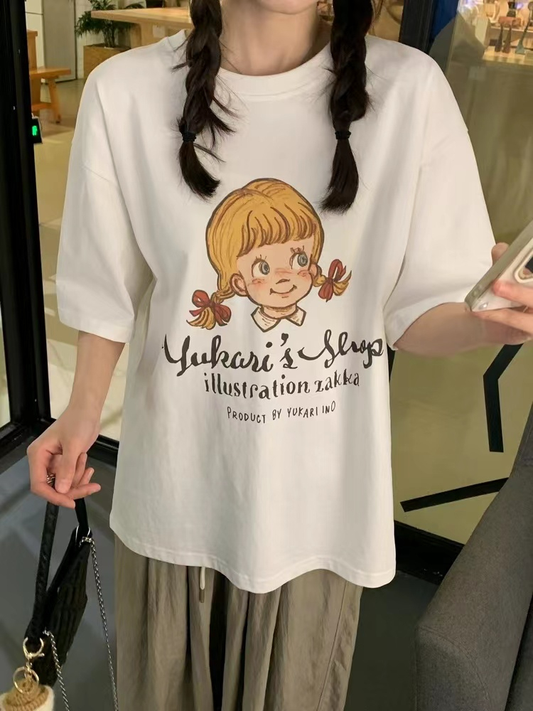 原版足碼外貿韓版新款夏季短袖T恤女韓版寬鬆慵懶原宿上衣chic港