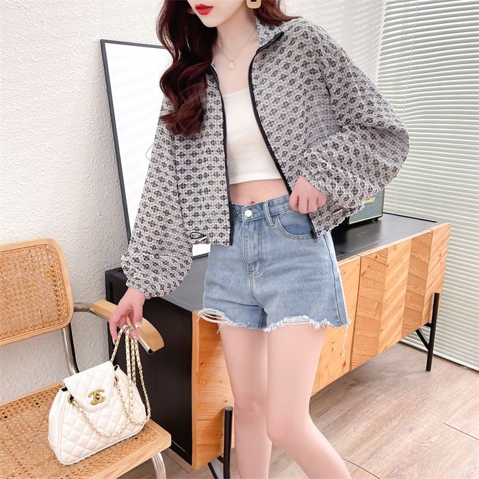 Real-life quality summer super hot short shirt hollow hook stand collar long sleeves for women