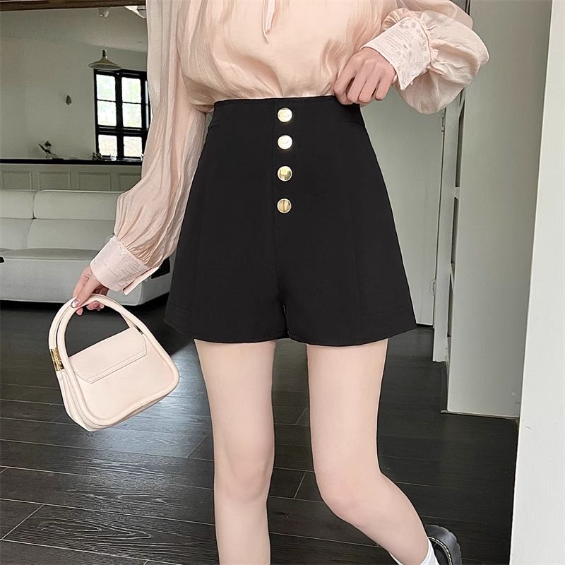 Large size internet celebrity shorts women's new autumn small person with high waist slim wide legs black casual pants trendy