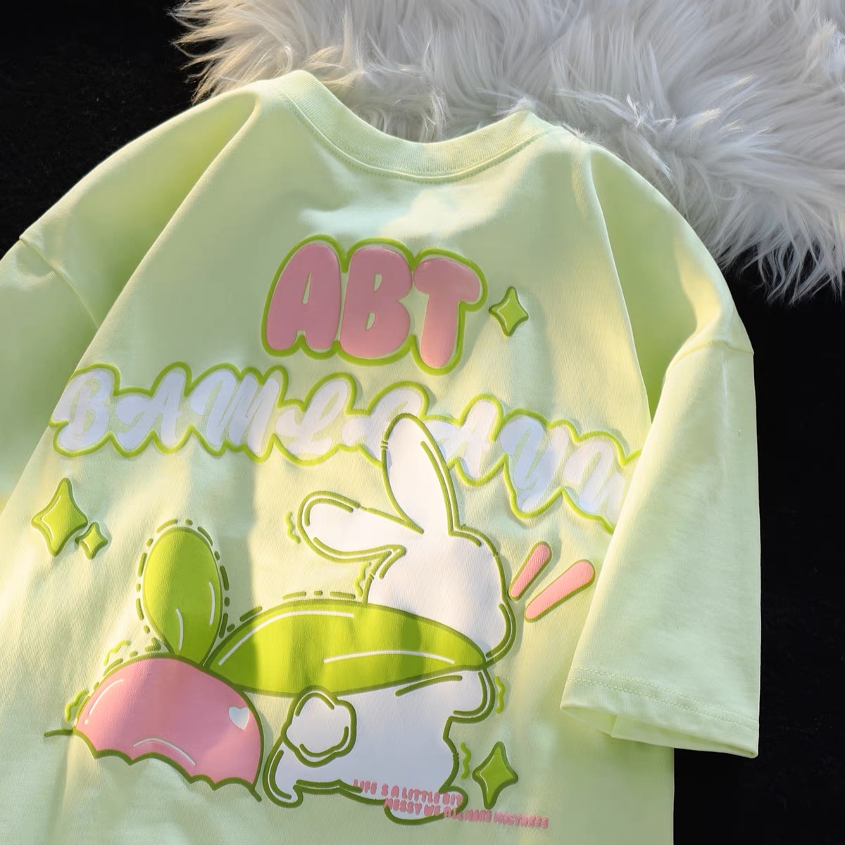 Official picture pure cotton 200g quality 240 catties large size foam printed rabbit short-sleeved women