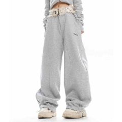 Heavy design sense scimitar banana American casual sports pants for women gray straight wide-leg loose sickle trousers