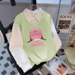 Real photo of the street back bag collar twill thin POLO collar sweatshirt for women cartoon long-sleeved jacket design top internet celebrity