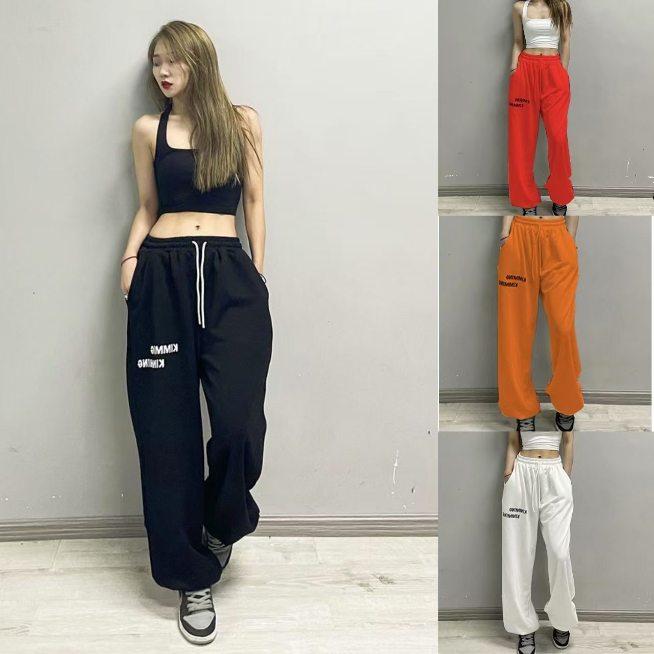 跨境亞馬遜速賣通高腰束腳寬鬆歐美辣妹風jazz跳舞hiphop運動褲女