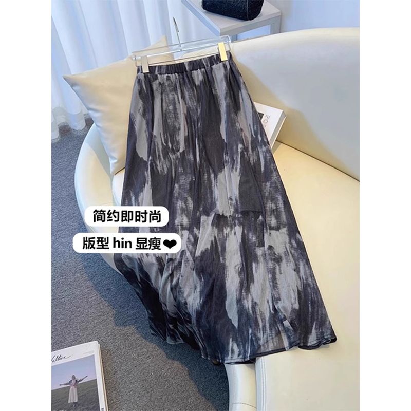 Ink-dyed Chinese style skirt for women in summer, versatile and fashionable drooping slim A-line skirt