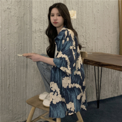 Real shot 100% polyester fiber 2025 new summer fashionable floral short-sleeved shirt for men and women