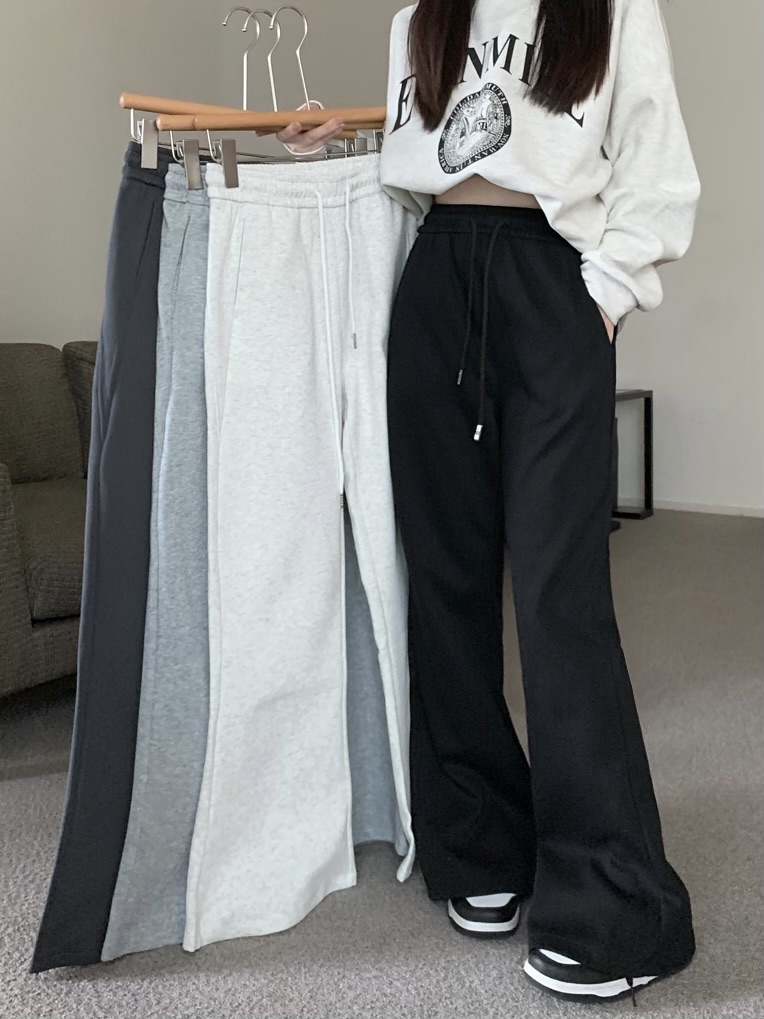 Real shot American retro slim fit slim and high sports casual bell-bottom trousers