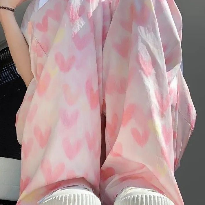 Pink love ice silk Yamamoto pants for women in summer thin 2025 new casual small high waist drooping wide-leg pants