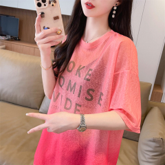 First-release photo shoot 100 polyester ice silk sun protection shirt summer nano fiber T-shirt women's influencer Instagram trendy super hot versatile top
