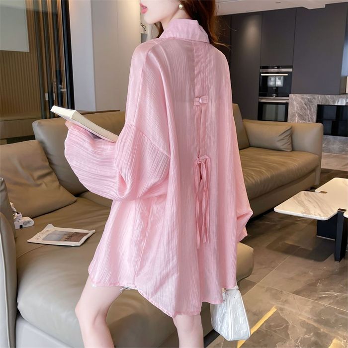 First release real shot of the back button long-sleeved sunscreen shirt for women in autumn new loose and breathable versatile cardigan