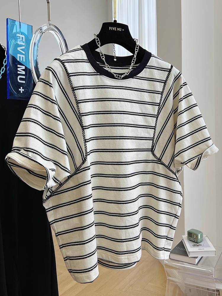 Threaded collar + 21 super cool cotton 200g rear bag collar 240 catties large size bat striped short sleeves