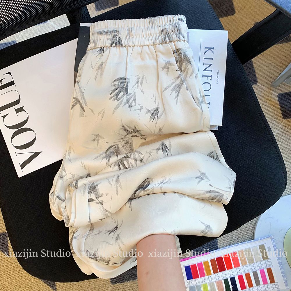 Chinese style ink ice silk pants for women in summer new high-end style draping and slimming