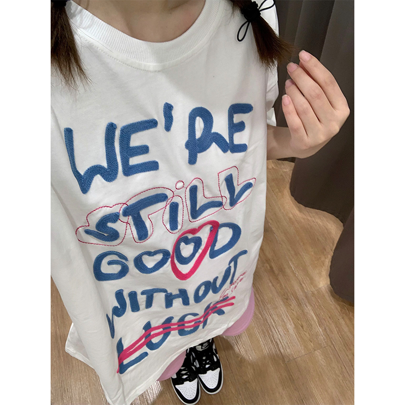 Official picture of pure cotton 210 grams combing tight back bag 240 catties large size original embroidered T-shirt for women