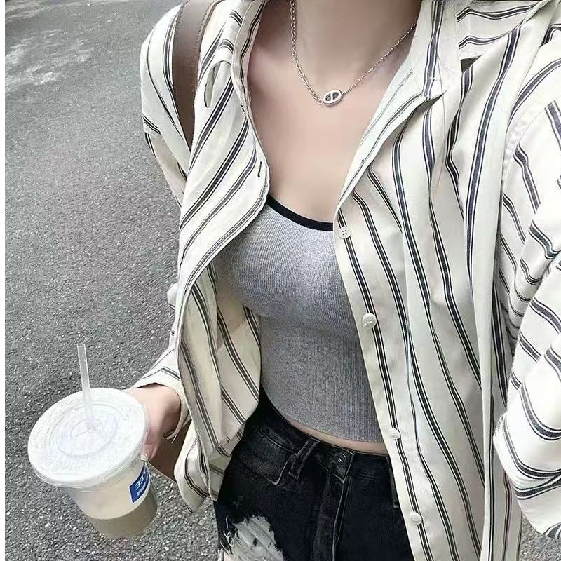Striped sunscreen shirt jacket for women in summer 2025 new loose French top design niche shirt