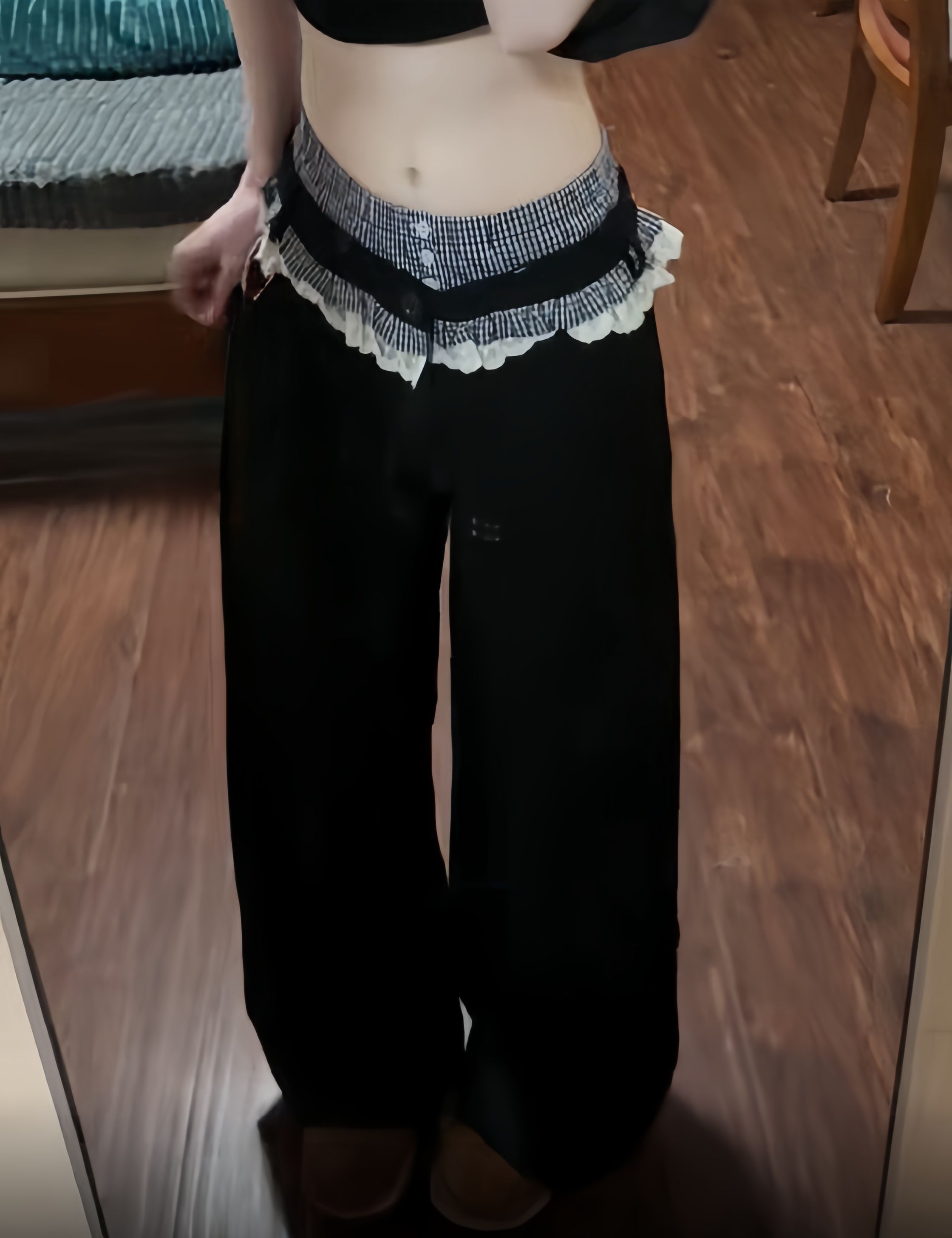 Double-waist Blended Fringe Women's Spring 2025 New Straight Wide-leg Pants