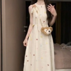 Sweet & Gentle Bow-Designed Off-Shoulder Sleeveless Dress | 2025 Summer New Arrival | Defined Waistline, Slimming Fit, Elegant & Versatile Long Gown