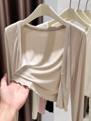 Modal cotton cardigan for women summer blouse top high waist short suspender dress sun protection shawl