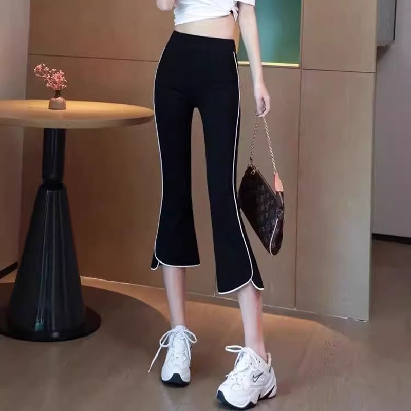 Original Version 7/8 Length Women's Summer High-Waisted Slimming Splicing Miniature Casual Split Flared Pants