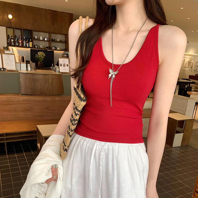 Real photo of Thai red hot girl unique sleeveless small suspender top for women 2025 summer high-end base vest