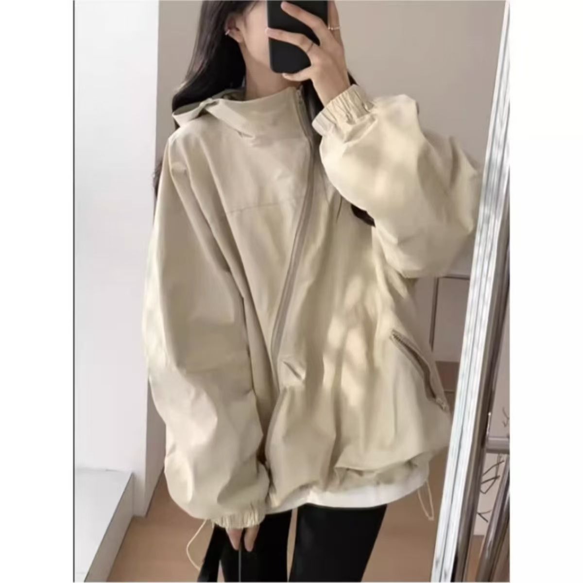 個性風衣外套女韓版新款薄款衝鋒衣外套寬鬆連帽工裝服