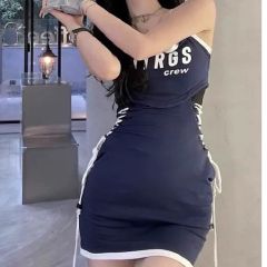 藍色吊帶連衣裙女夏日多巴胺穿搭美式甜辣妹純欲風小個子包臀裙子